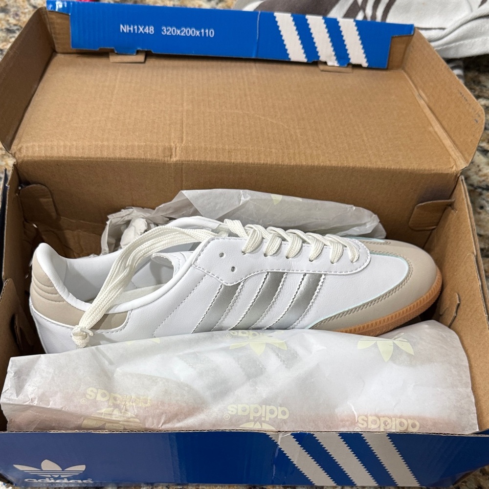 Adidas White and Silver Classic Sneakers